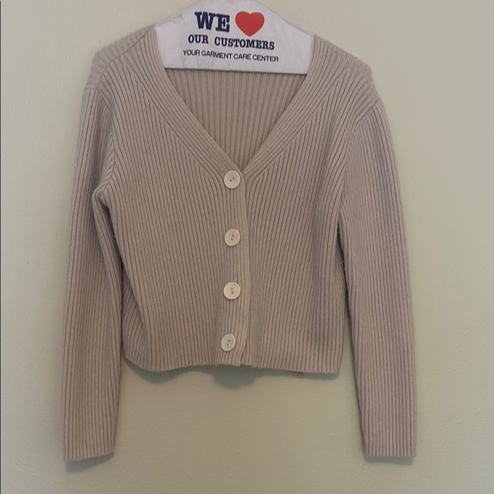 Women's Beige Ribbed Cardigan Sweater